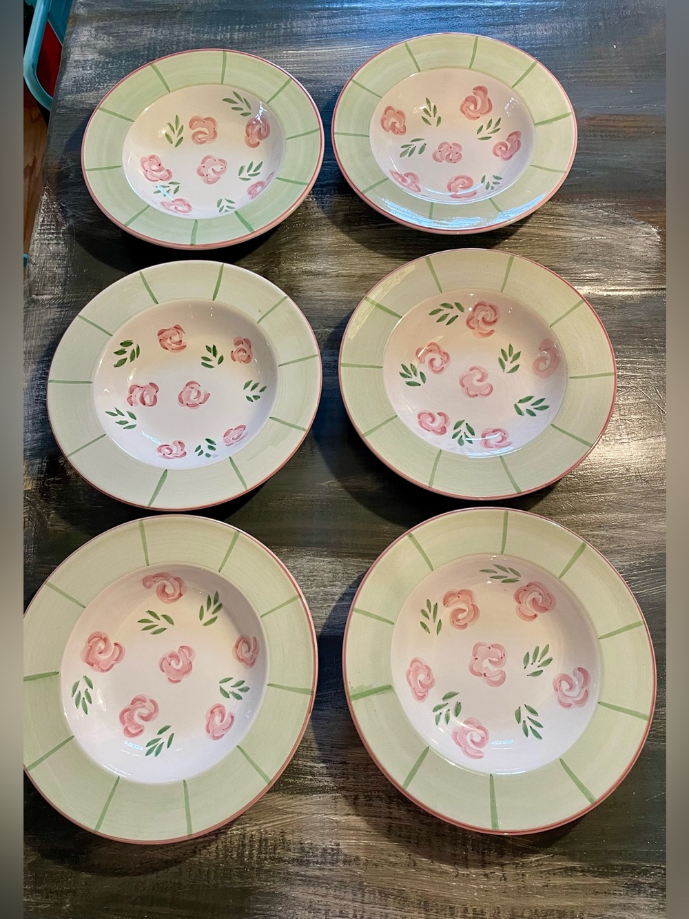Bella Ceramica “Pastis” Rim Soup/Pasta Bowls – Set of 6 | Hand-Painted Floral